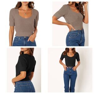 Womens Short Sleeve Crop Sweaters - Set of 2